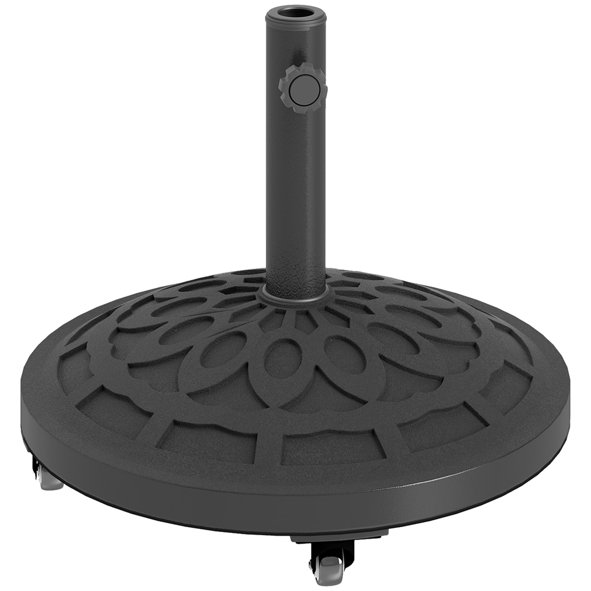 Outsunny Round Patio Umbrella Base with Wheels, 46 lbs Resin Umbrella Stand Base, Patio Umbrella Holder for 1.3"/1.5"/1.9" Umbrella Poles, Black