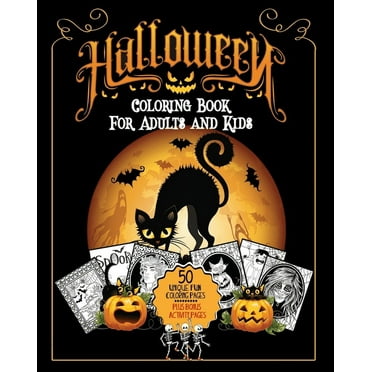 Halloween Coloring Book For Adults and Kids, 50 Coloring Pages plus Bonus Activity Pages