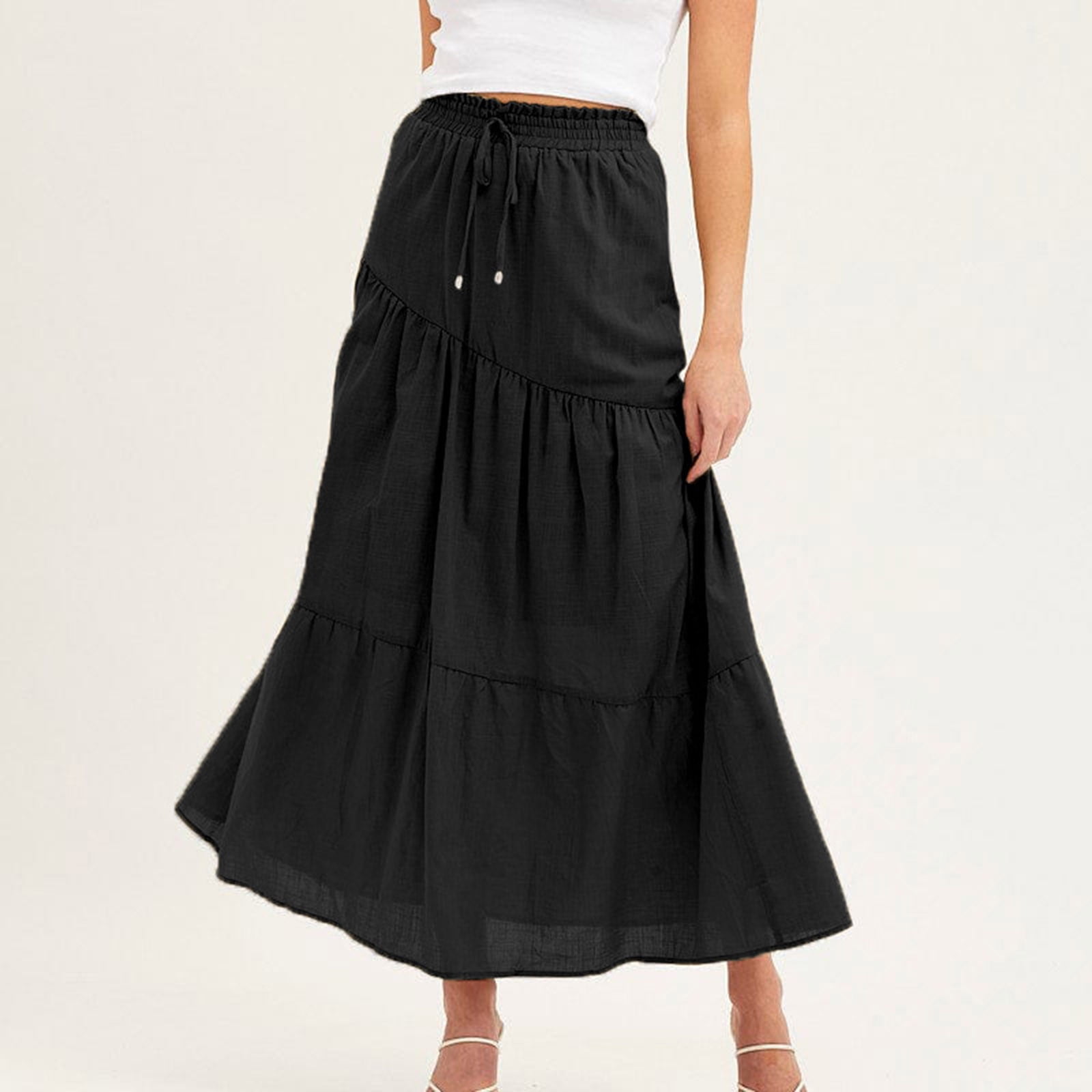 Meichang Cotton Linen Skirts for Women Summer Tiered Maxi Skirts - Main Image