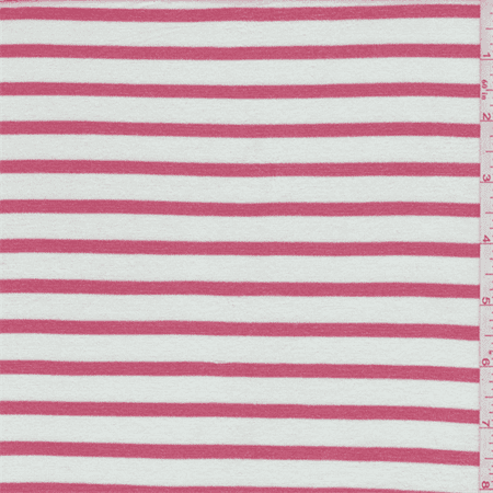 White Berry Red Stripe Cotton Jersey Knit Fabric By The Yard