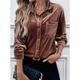 thumbnail image 6 of Women'S Winter Long Sleeve Velvet Cardigan Button Casual Tops Shirt Ladies Tops Coffee Brown XS, 6 of 8