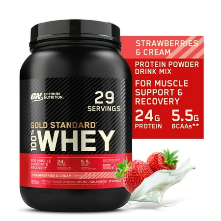 Optimum Nutrition, Gold Standard 100% Whey Protein Powder, 24 g Protein, Strawberries & Cream, 1.98 lb, 29 Servings
