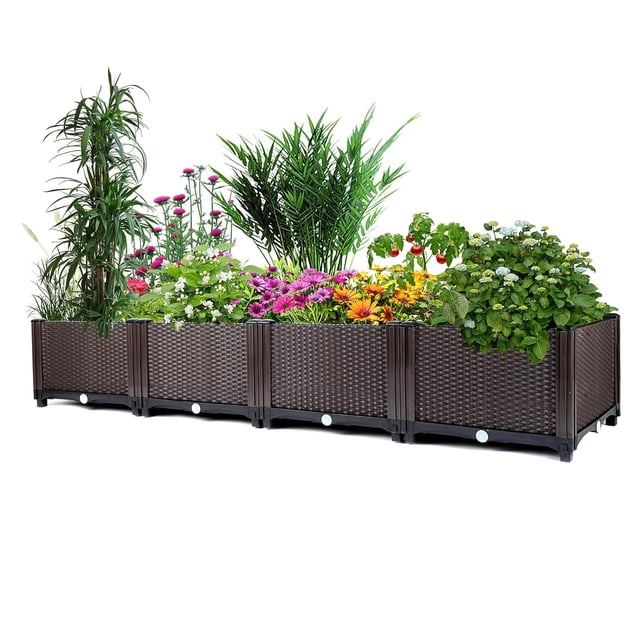 Yeshouse Jardinera elevada grande para exteriores de 160 x 40 x 20 cm, con autorriego, rectangular y tapón de drenaje, para patio, balcón y terraza