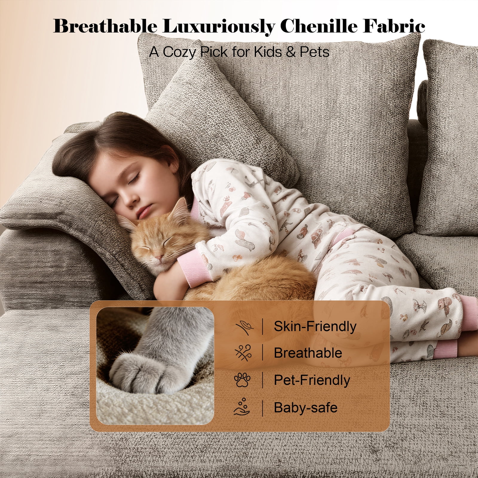 Kelyda 130'' Boneless Sectional Couch, Modern Chenille U Shaped Modular Cloud for Living Room Camel