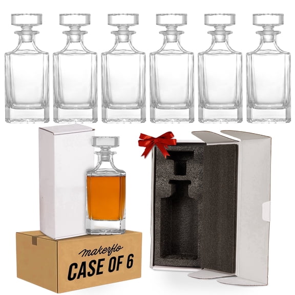 MakerFlo Whiskey Decanter 25 oz (750 mL), Pack of 6, Clear Glass, Ideal for DIY Crafts & Laser Engraving