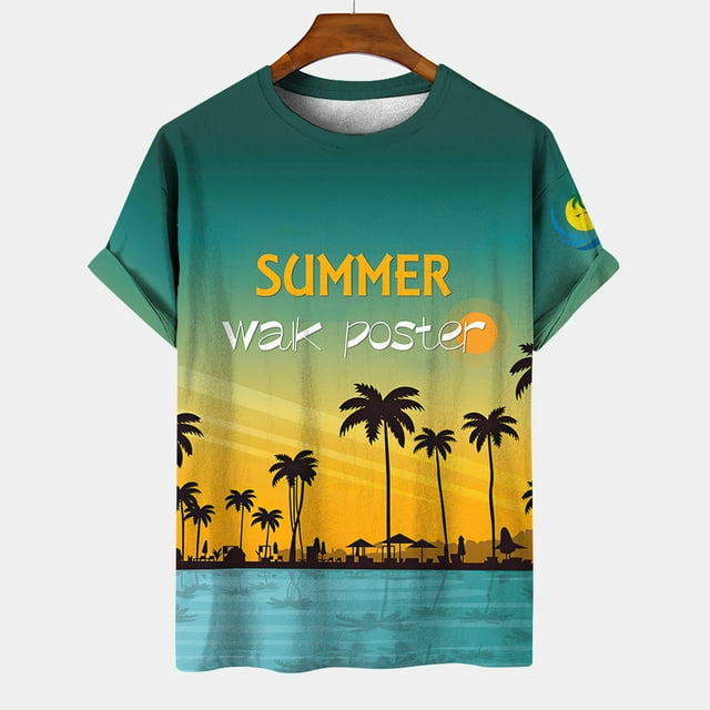 T-shirt Homme Imprimé Noix de Coco Style Plage Décontracté Manches Courtes Chandail en Molleton Vêtements d'Été Col Rond Pull Homme Mode Urbaine