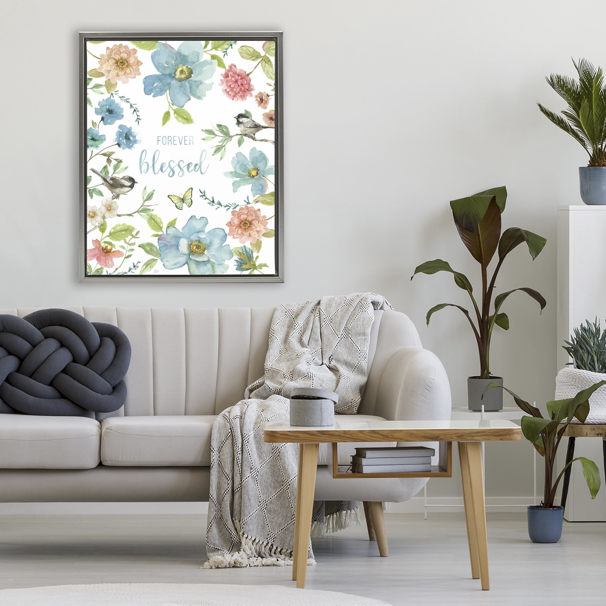 Stupell Industries Forever Blessed Pink & Blue Gray Framed Floater Canvas Wall Art, design by Nan