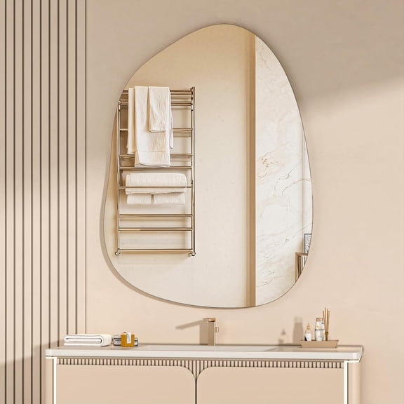 Hasipu 40"x30" Irregular Frameless Wall Mirror Decorative Hanging Asymmetrical Vanity Mirror for Living Room, Bathroom, Entryway
