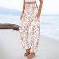 thumbnail image 2 of YUANGUANST Women's Wide Leg Pants Women's Casual And Fashionable Beach Elastic Waist Wide Leg Pants With Colorful Floral Print Pockets Business Work Casual Pants, 2 of 4
