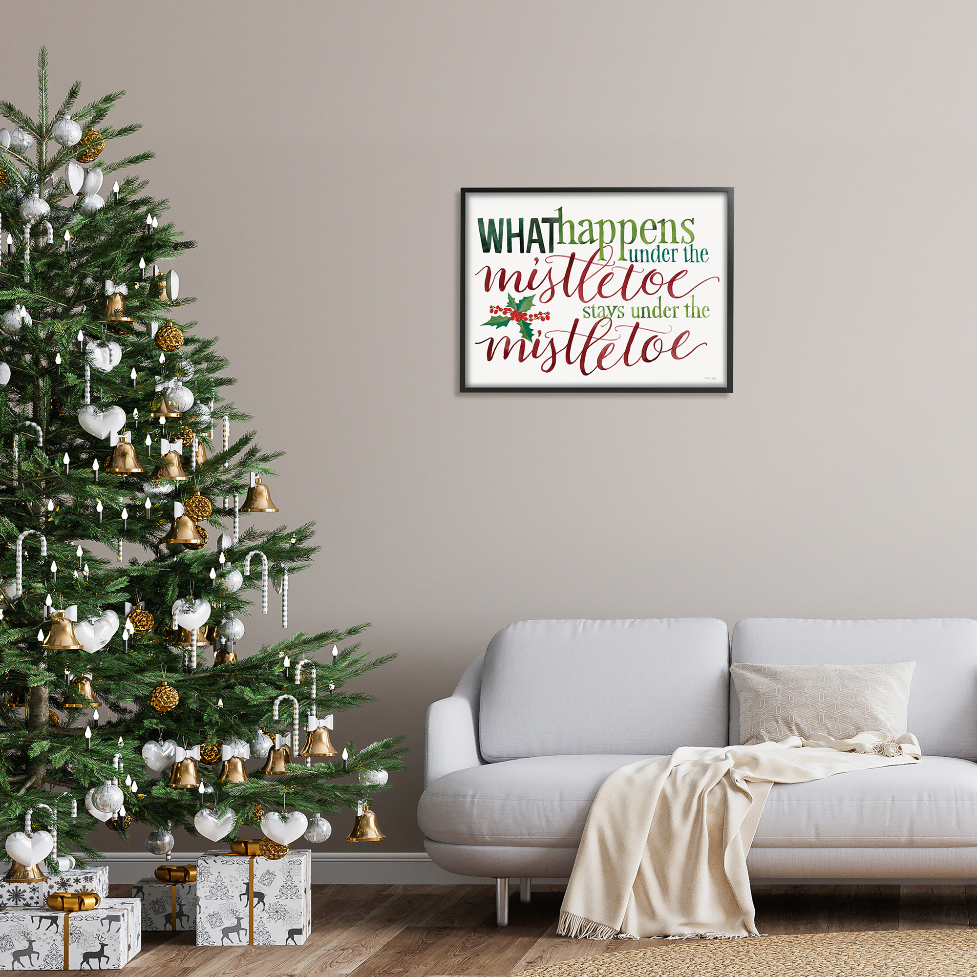 Witty Mistletoe Typography Quote Holly Berry Detail Inspirational Graphic Art Framed Art Print Wall Art