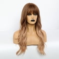 thumbnail image 3 of RightOn Long Ombre Blonde Wigs for Women Dark Brown to Blonde Wigs Long Wavy Ombre Wig with Bangs Synthetic Wigs with Wig Cap, 3 of 5