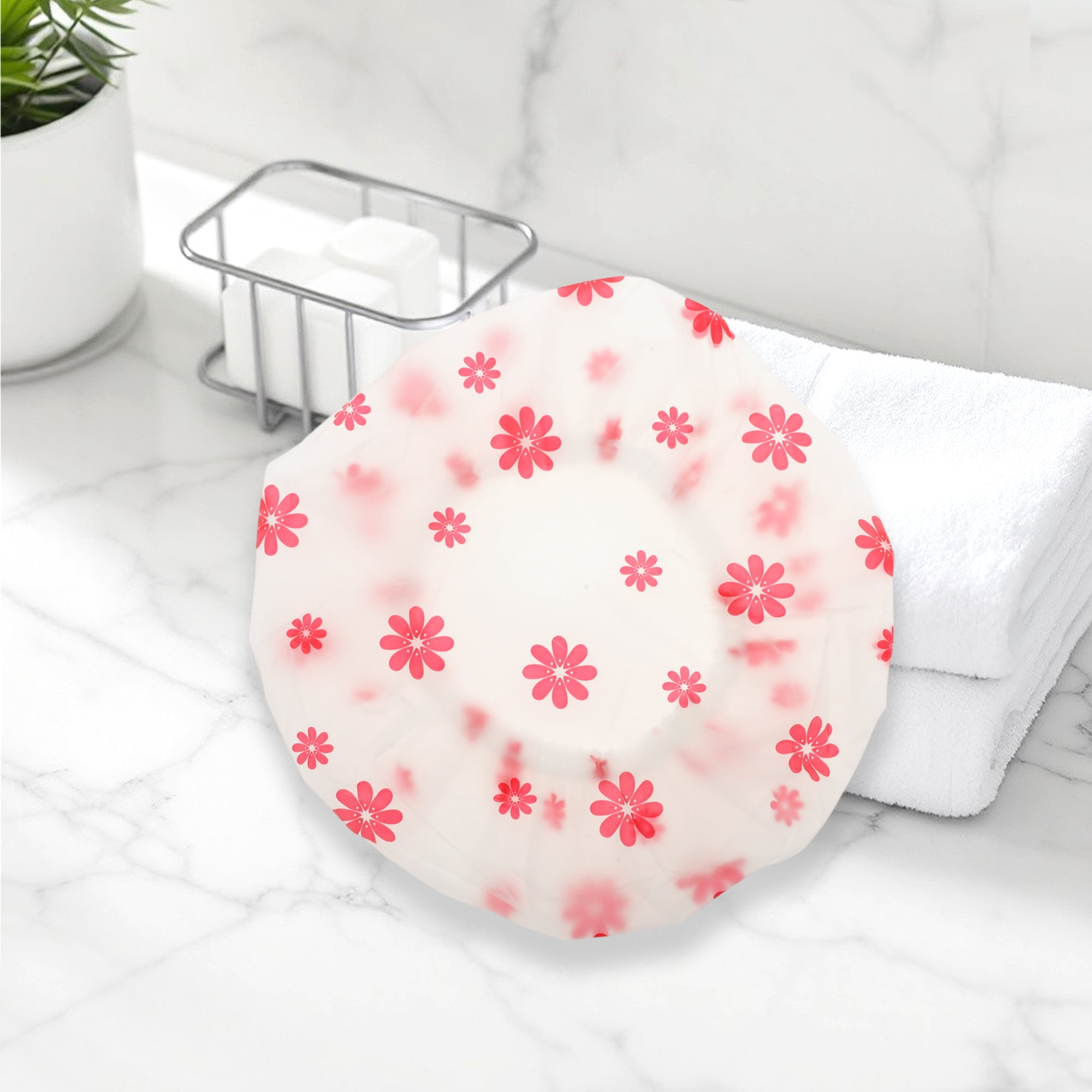 Unique Bargains Reusable Dots Single Layer Shower Cap 1 Pc Red