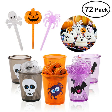 Halloween Picks Set Cupcake Topper Decorative Cupcake or Appetizer Picks (Pumpkin + Spider + Skull)