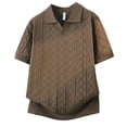 thumbnail image 4 of Men's Casual Short Sleeve Button Down Shirt, Knit Lapel Shirt With Breathable Fabric, Solid Color Regular Fit, Casual Daily Vacation Beach Wedding, Stylish Menswear | Zenithor,Coffee S, 4 of 5