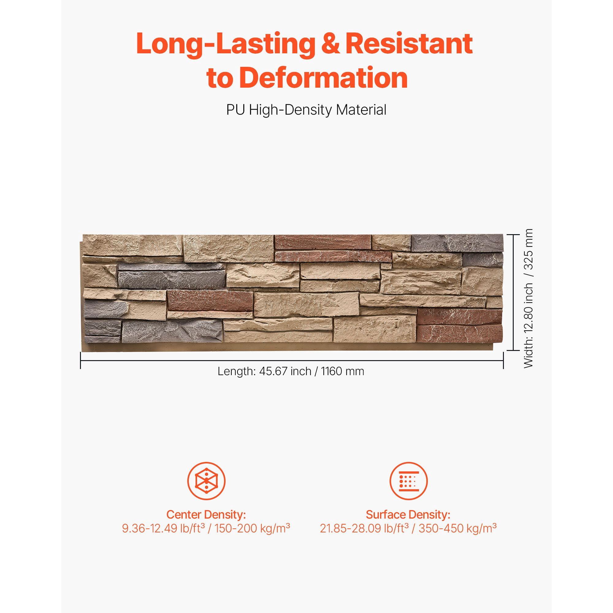 PU Faux Stone Wall Panels 39" x 198", Brick-Red Stacked Stone, Waterproof Fire-Retardant, Hand-Dyed, Easy DIY Installation for Interior Exterior