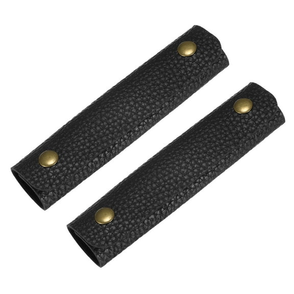 Uxcell 2Pcs Leather Handle Wrap with 2 Metal Clasps for Suitcases,Black