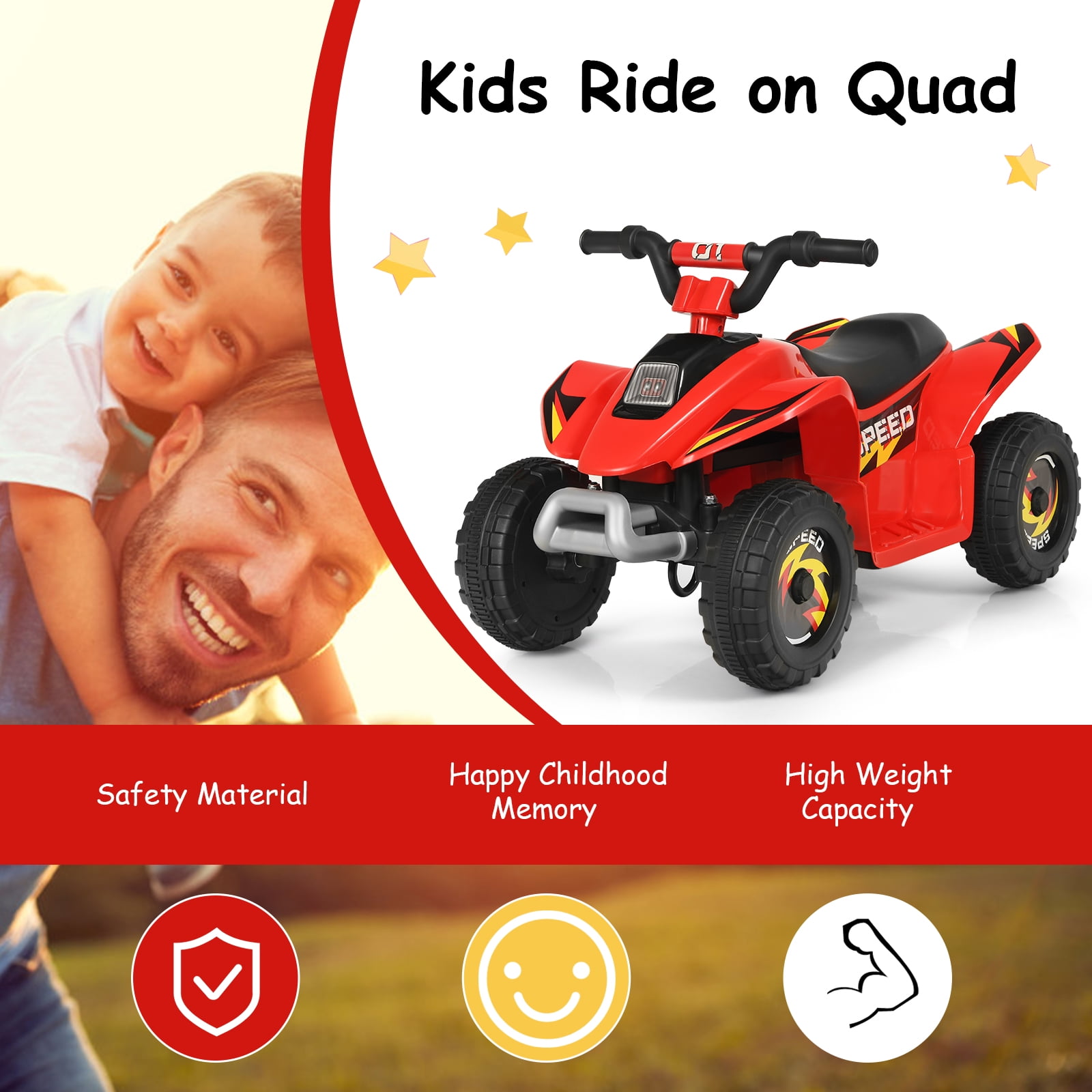 Infans 6V Kids Electric Quad ATV 4 Wheels Ride On Toy for Toddlers Forward&Reverse Red