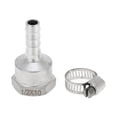thumbnail image 1 of Accesorios para manguera de acero inoxidable 304 Unique Bargains 25/64" OD con conector de rosca hembra BSPT de 1/2" para aire, agua, aceite, gas, combustible, 1 juego tono plateado, 1 of 1