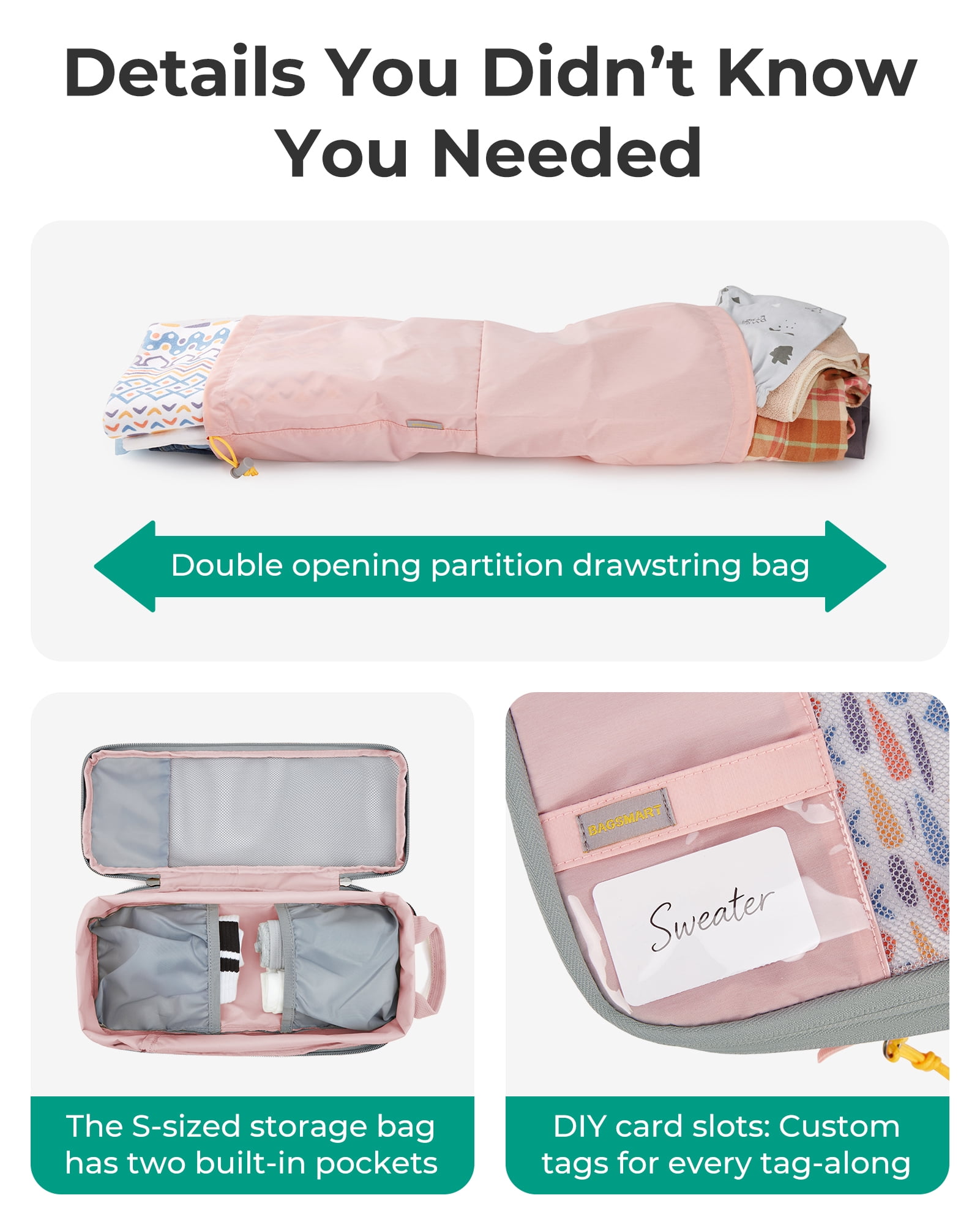 BAGSMART Compression Packing Cubes for Travel Luggage, 6 Pcs Expandable Packing Organizers Foldable Lightweight Suitcase Storage Bags for Travel Accessories, Women Men, Baby Pink