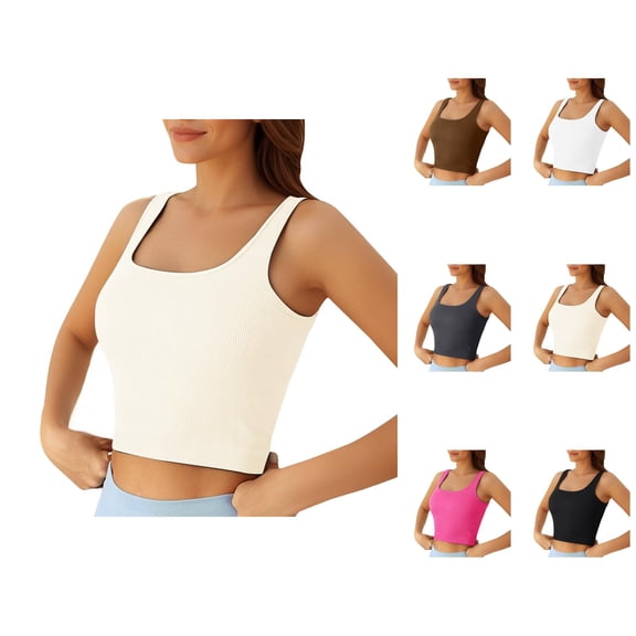Crop Tank Tops for Women Square Neck Stretchy Ribbed Casual Plain Fitted Sleeveless Shirt Going out Tops Summer Outfits