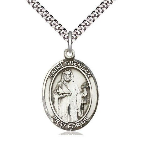 - St. Brendan The Navigator Patron Saint Medal in Sterling Silver with 24