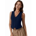 thumbnail image 4 of Women's Button Down Vest Tops Knit Neck Sleeveless Business Outfit Top for Casual Navy Blue L, 4 of 10
