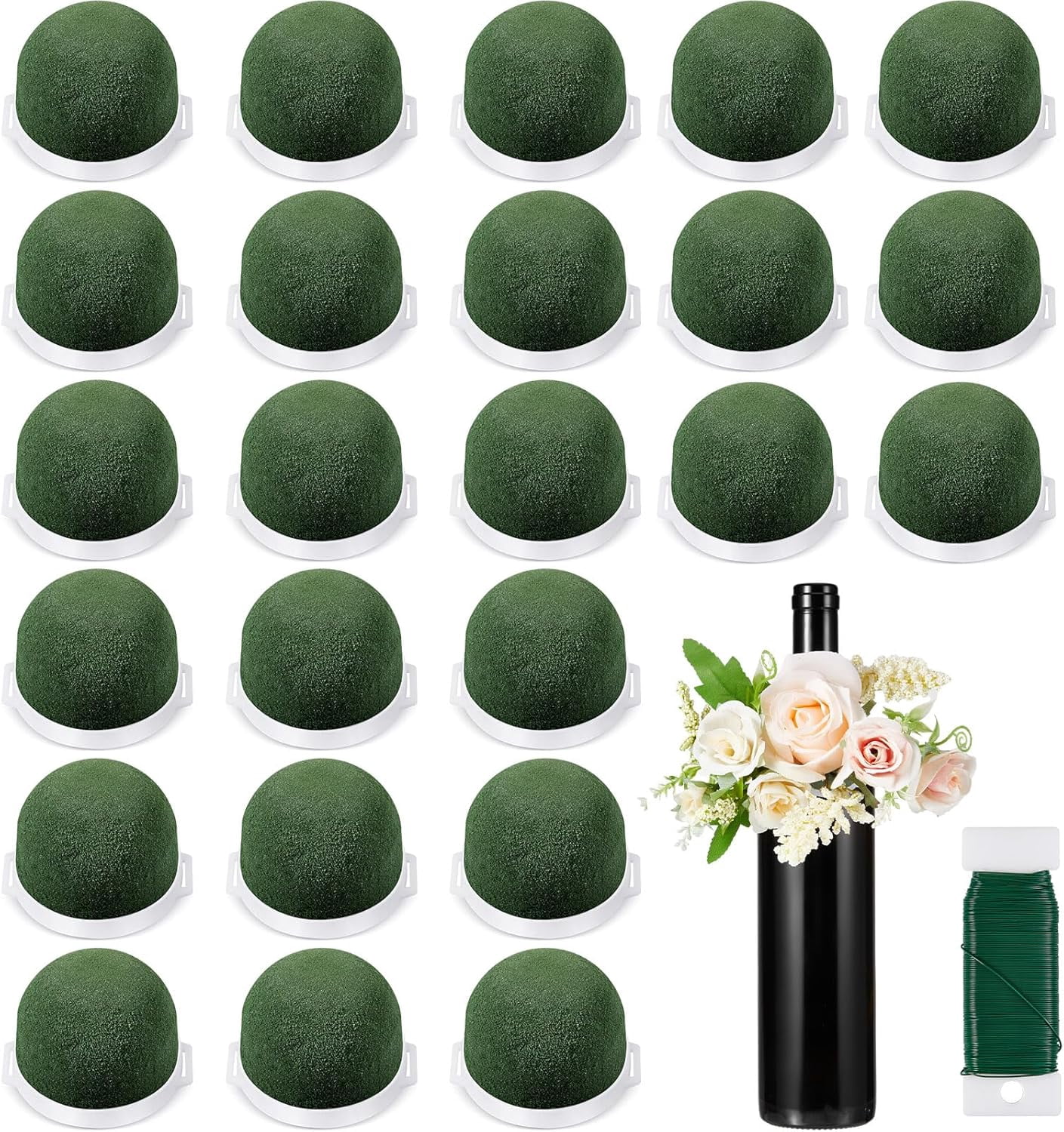 ABPETE 36 Pcs Mini Floral Foam Holder Round Floral Foam with Green Arrangement Wire Arrangement Supplies for Table Wedding Wine Bottle Decor