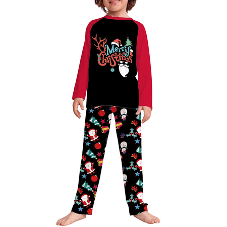 

Pudcoco Parent-Child Christmas Nightclothes Long Sleeve Round Neck Santa Tops Trousers