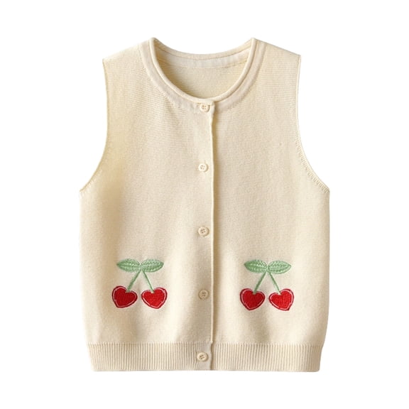 Iyufng Girls Cherry Embroidery Knit Vests Sleeveless Button Sweater