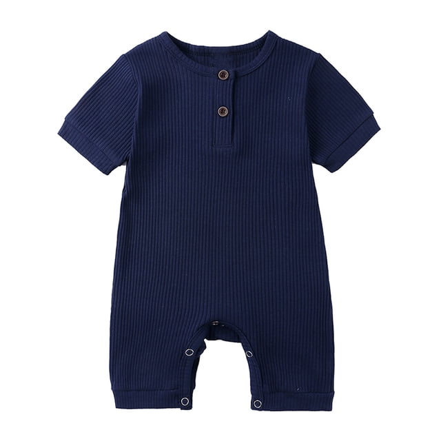 AherBiu Newborn Onesie Short Sleeve Jumpsuit Baby Clothes Ribbed Button Crewneck Summer Short Rompers Overalls