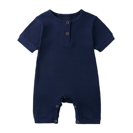 

LNWUY (0-24 M) New Summer Baby Rompers for Boys and Girls Baby Short-Sleeved Button Round-Neck Crawling Clothes Solid Color Newborn Short Crawling Clothes Navy 3 Months