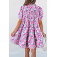 thumbnail image 2 of Women's Pink Floral Collared Half Placket Short Sleeve Loose Dress - Effortlessly Chic A-Line Design | [ZhiHiMeRi] | (US 12-14)L, 2 of 11