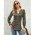 thumbnail image 3 of ZHENWEI Womens V-Neck Puff Long Sleeve Pleated T-Shirts Fashion Fall Tops Casual Tunic Blouse, 3 of 6
