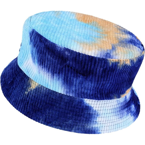 CoCopeaunts Women Tie Dye Bucket Hat Autumn Winter Warm Reversible Cotton Fisherman Hat Outdoor Fishing Travel Corduroy Basin Hat