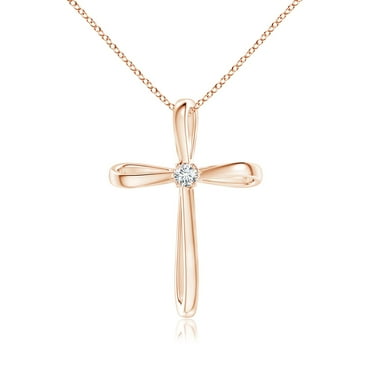 ANGARA Natural Twisted Cross Pendant with Diamond in 14K Rose Gold for Women (Size-2.4mm| Color-G| Clarity-VS2) | April Birthstone, Anniversary, Jewelry Gift for Women | Natural Diamond Necklace
