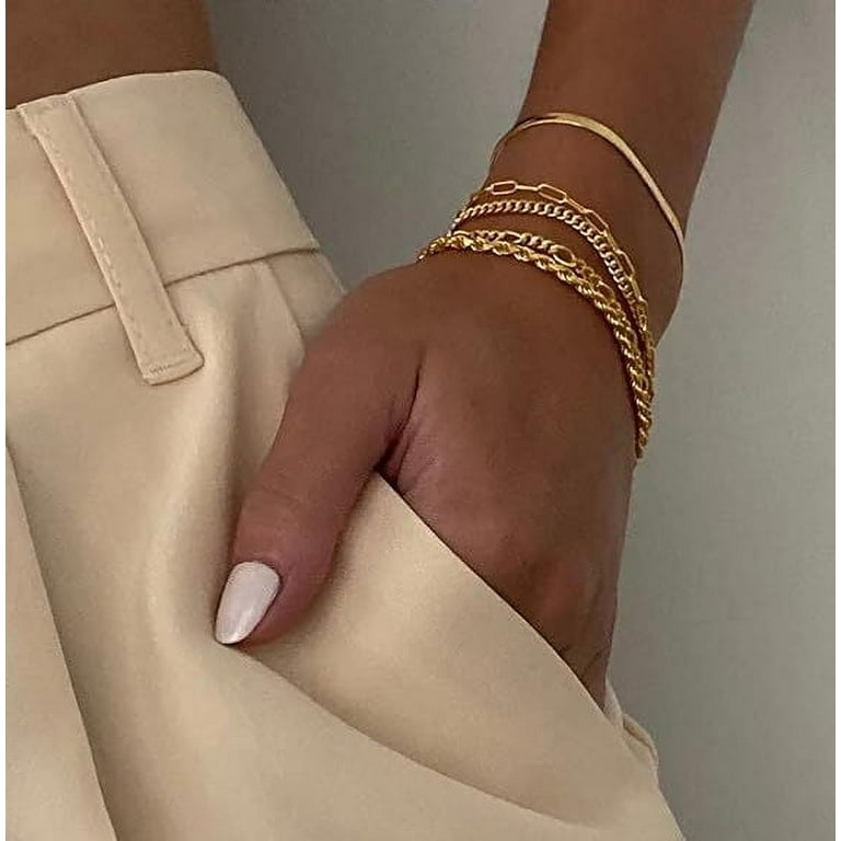 Set Di 5 Bracciali Alla Moda Per Donna - Placcati Oro 14K, Minimalisti, Regolabili, Con Scatola Regalo - 3