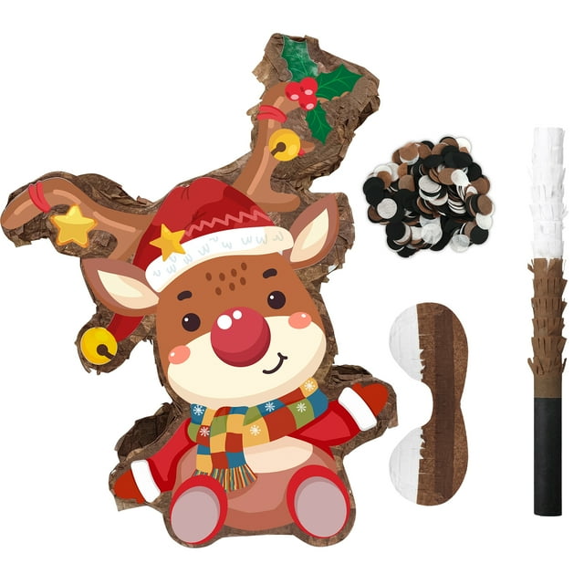 Christmas Elk Piñata, 15.1'' Christmas Piñata Bundle - Christmas Pinata Large, Christmas Pinata Blindfold & Christmas Piñata Stick etc Christmas Decorations for Christmas Party Decorations Piñata