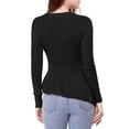 thumbnail image 5 of INSPIRE CHIC Women's Long Sleeves Ribbed Irregular Curved Hem Peplum Knit Blouse L Black, 5 of 8