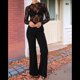 thumbnail image 5 of Blusa de de Larga para Mujer con Cuello Alto Transparente Flores Negras S, 5 of 9