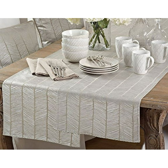 Calista Metallic Herringbone Cotton Table Runner, 16"x72"