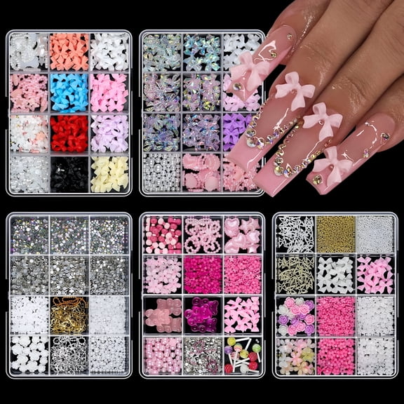 RAGUPEL Ribbon Nail Accessories Set Box Pearl Love DIY Nail Accessories