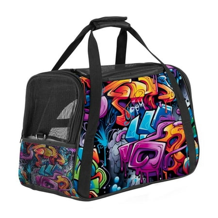Graffiti Dog Travel Bag - Durable 900D Oxford Cloth Pet Carrier with Sherpa Base and Nylon Webbing Handle - 17x10x11.8 in / 43x26x30 cm - Comfortable and Stylish Pet Tote for Small to Medium Pets