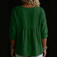 thumbnail image 4 of Women's Cotton Linen V Neck Blouse Casual 3/4 Sleeve Babydoll Pleated T Shirts Summer Boho Relaxed Fit Vacation Tunic Tops Green L, 4 of 5