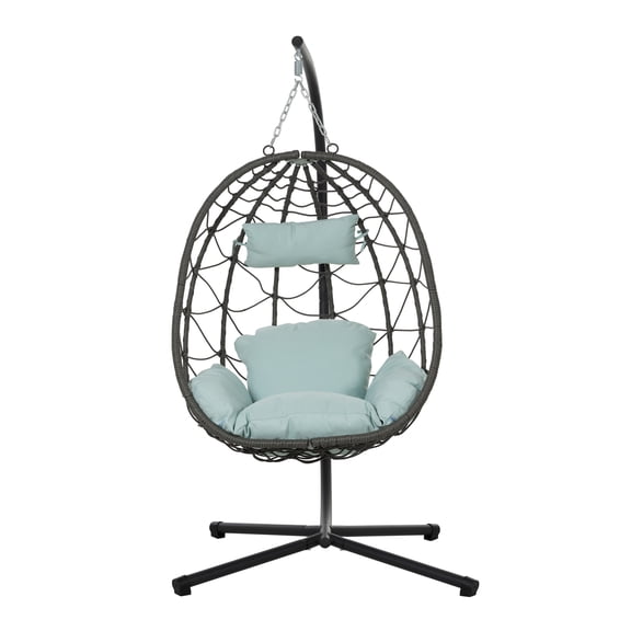 Egg Chair with Stand Indoor Outdoor Chair Patio Wicker Hanging Egg Chair Hanging Basket Chair with Stand for Bedroom Living Room Balcony