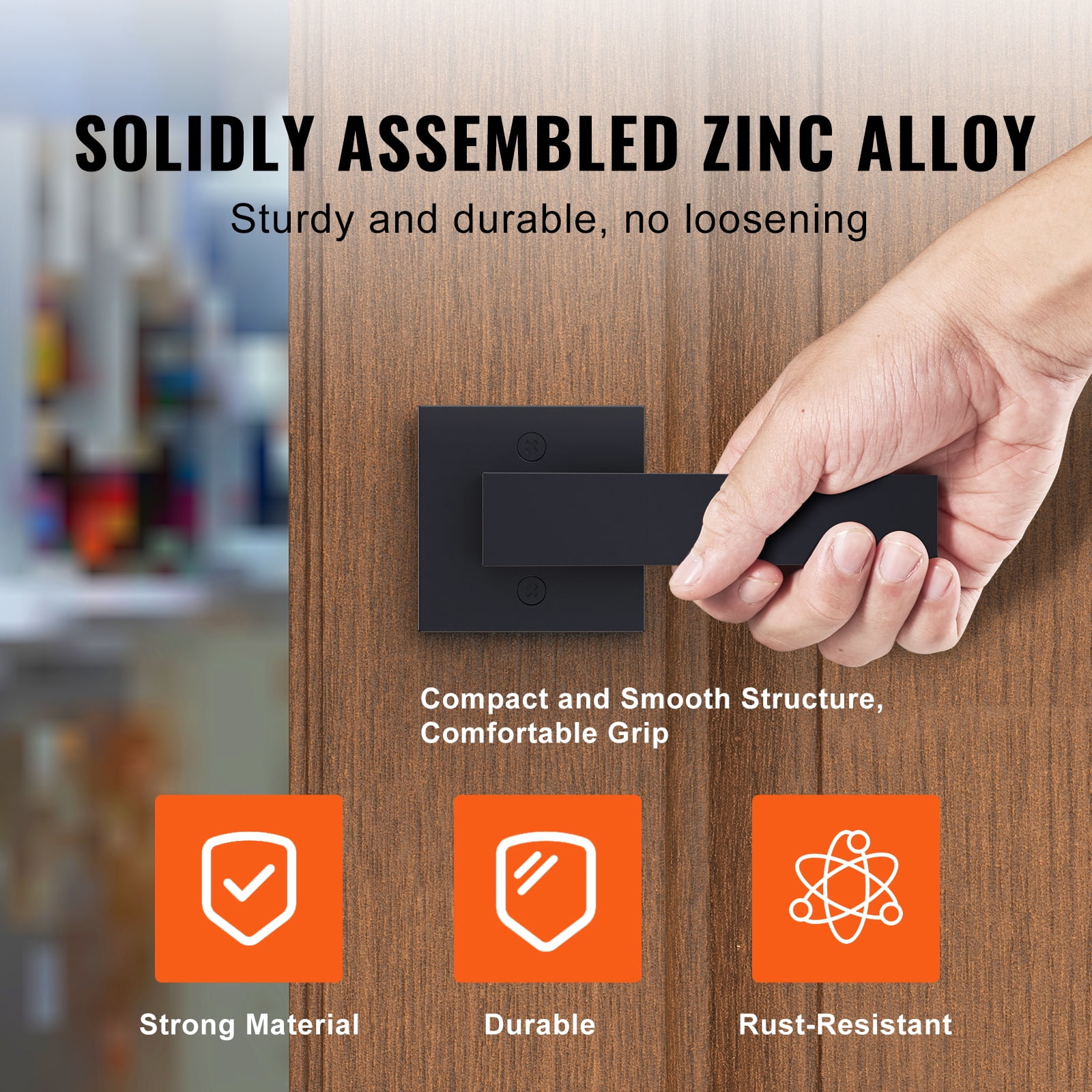 BENTISM Dummy Lever Door Handle Pack of 2 Slim Square Non-Turning Single Side Pull Only Lever Set Heavy Duty for Closet or French Doors, Matte Black