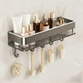 thumbnail image 6 of No Drill Bathroom Storage Rack - Space Aluminum Hanging Shelf with Hooks for Towels, Toiletries & Cosmetics, Rustproof & Easy Clean,B, 6 of 7