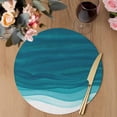 thumbnail image 3 of Ombre Teal Waves Round 13 Inch Placemats Set of 4, Abstract Art Gradient Modern HeatResistant Non Slip Place Mats for Dining Table, Wipeable Braided Kitchen Table Mats for Housewarming, 3 of 9