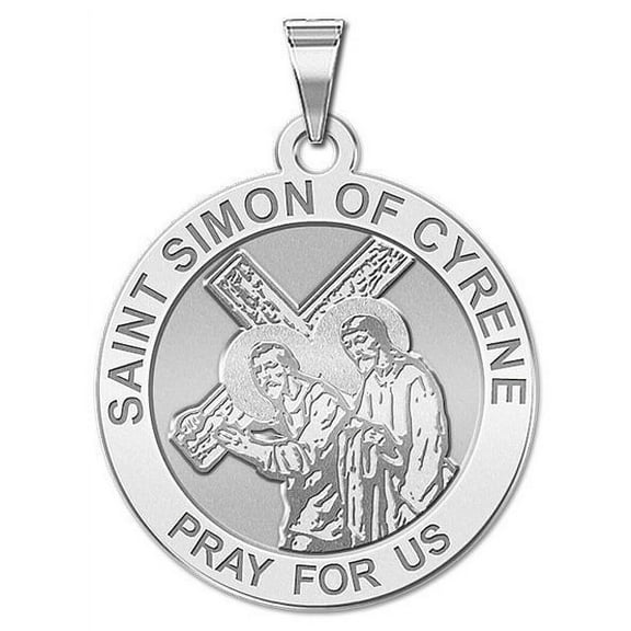 Picturesongold.Com Saint Simon of Cyrene Religious Medal Necklace Pendants - 2/3 inch Size of Dime, Sterling Silver