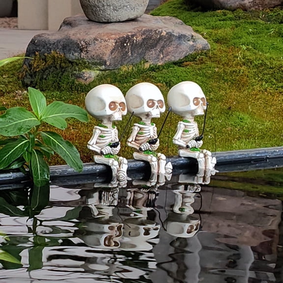 Joernso 1/3Pcs Outdoor Garden Halloween Skeleton Ornament Creative Entry Courtyard Landscaping Fishing Skeleton Resin Figure Balcony Decoration