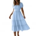 thumbnail image 3 of Lcziwo Tiered Dresses for Women High Waisted Casual Summer Sundress Short Sleeve Square Neck Vacation Midi Dress 2026 Light Blue,S, 3 of 7